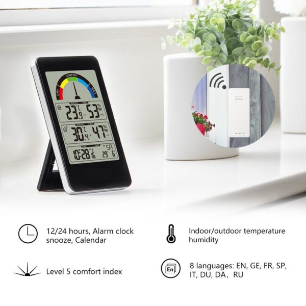 Digital Thermometer Hygrometer Wall Clock Wireless Sensor Indoor Outdoor Temperature Weather Station