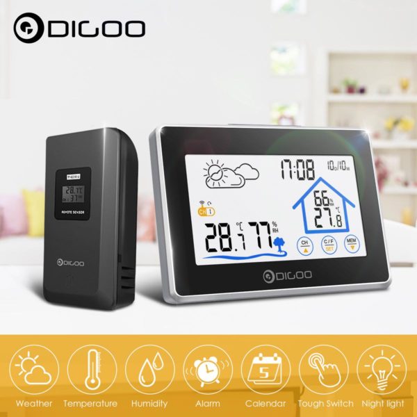 Digoo Wireless Touch Screen Weather Station Temperature Humidity Meter with Outdoor Forecast Sensor Climate Equipment Home Appliances