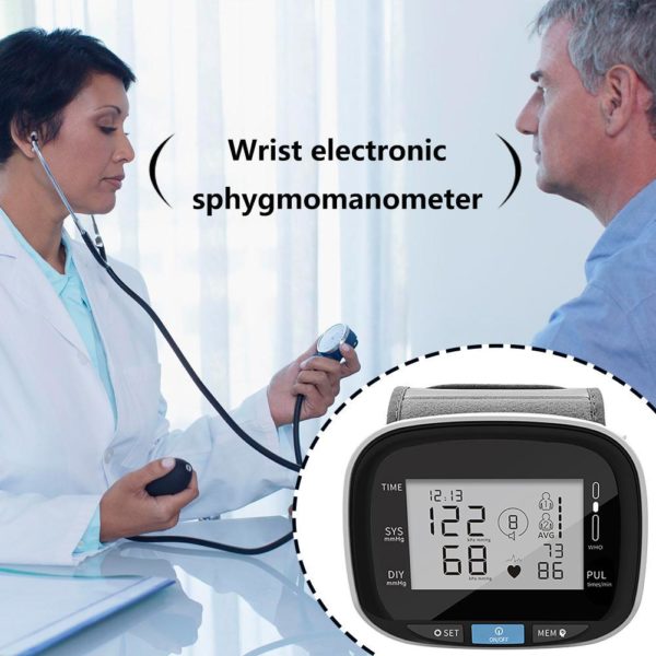 LCD Digital Voice Cuff Wrist Sphygmomanometer Blood Pressure Pulsometer