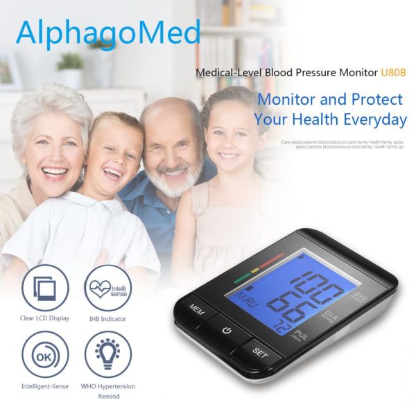 LCD Upper Arm Blood Pressure Monitor with Cuff Digital Pulse Rate Monitor