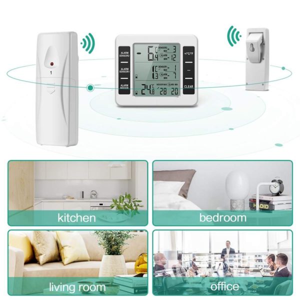 Digital Thermometer Indoor Outdoor Temperature Sensor Wireless LCD Alarm Fridge