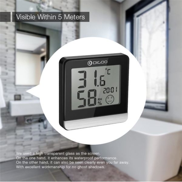 Digoo Waterproof Digital Thermometer LCD with Humidity Temperature Sensor Bathroom 3 Ways To Place