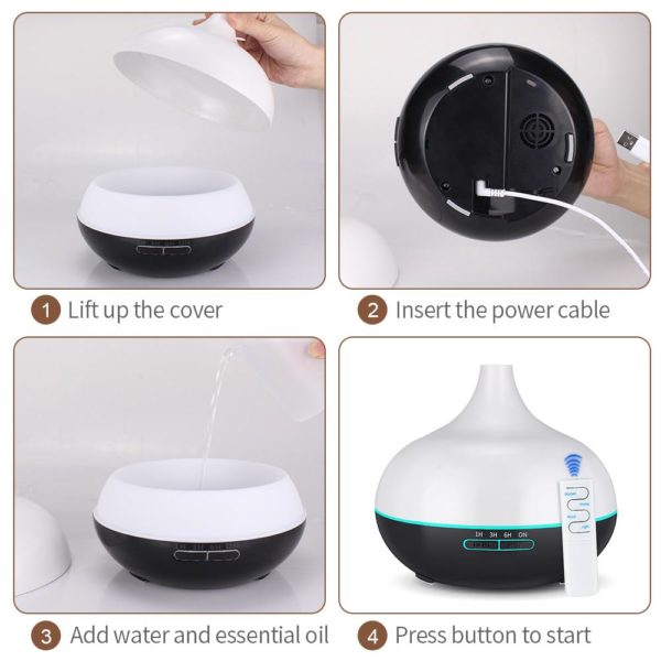 KBAYBO 550ml USB Aroma Diffuser Air Humidifier with 7 Changing LED Lights Mist Maker Air Purifier